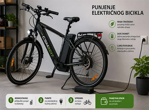 Punjenje električnog bicikla u Srbiji